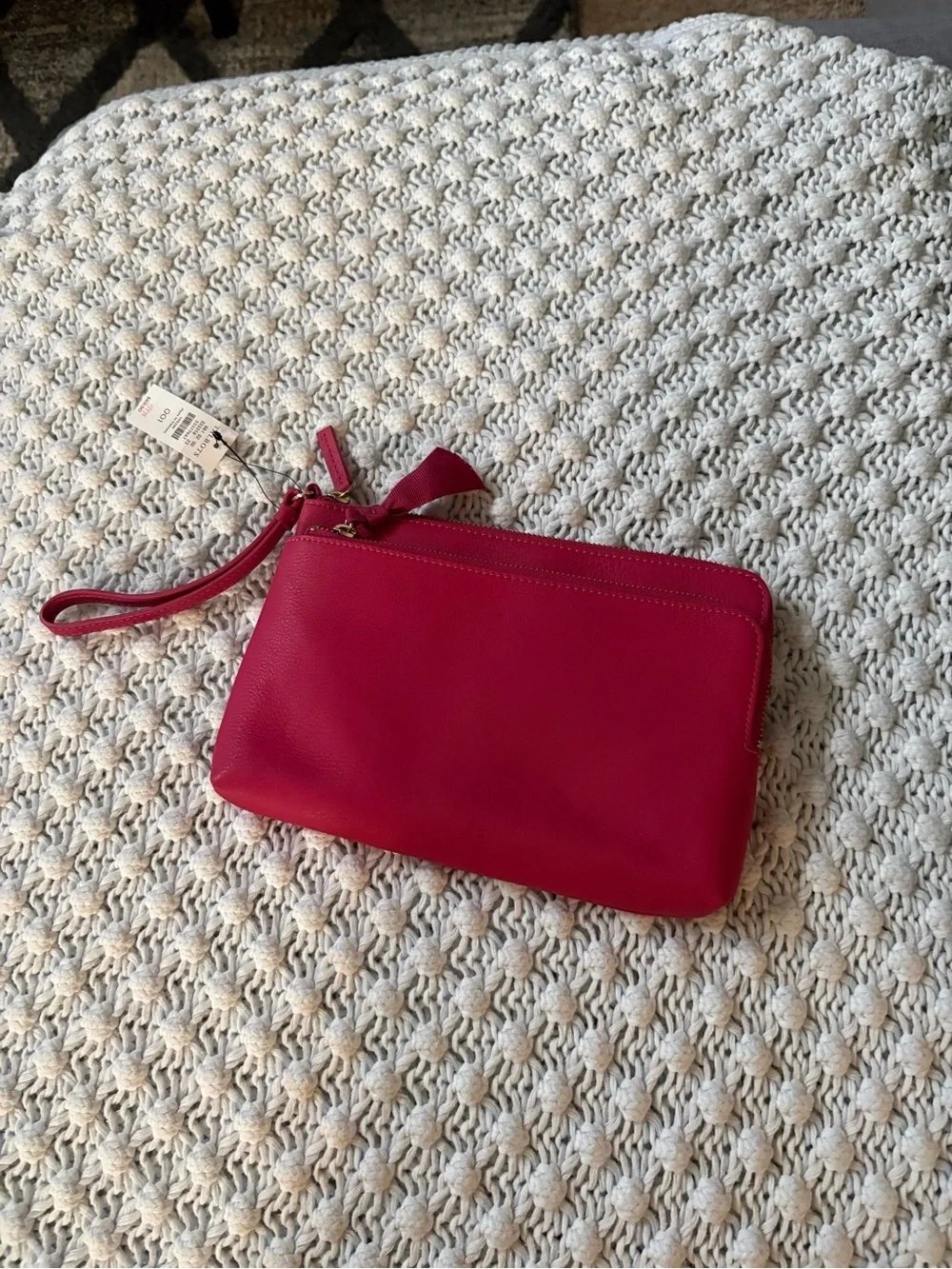 TALBOTS ZIP TOP WRISTLET - PEBBLED LEATHER NWT PINK